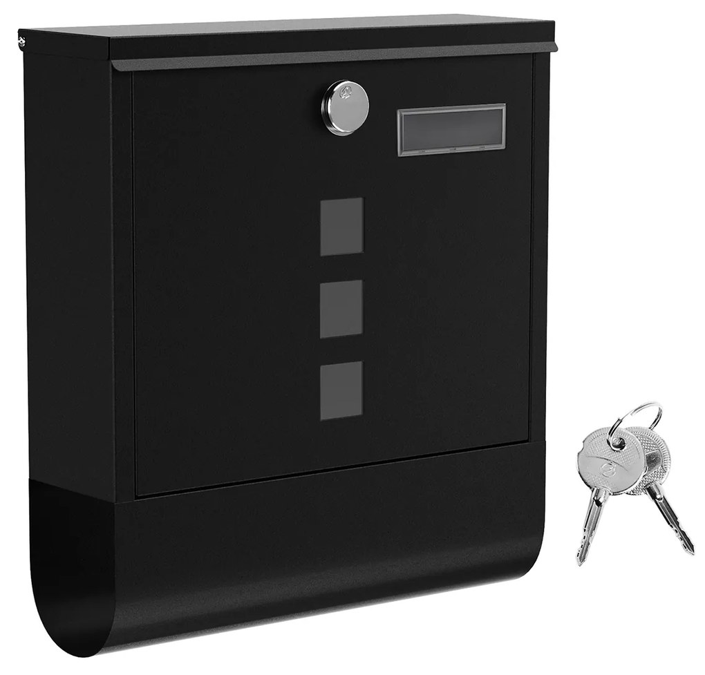 Caixa de correio SONGMICS, caixa de correio de parede, fechadura com tampa e núcleo de cobre, porta-jornais, janelas de visualização e placa de identificação, fácil de instalar, preta GMB020B02