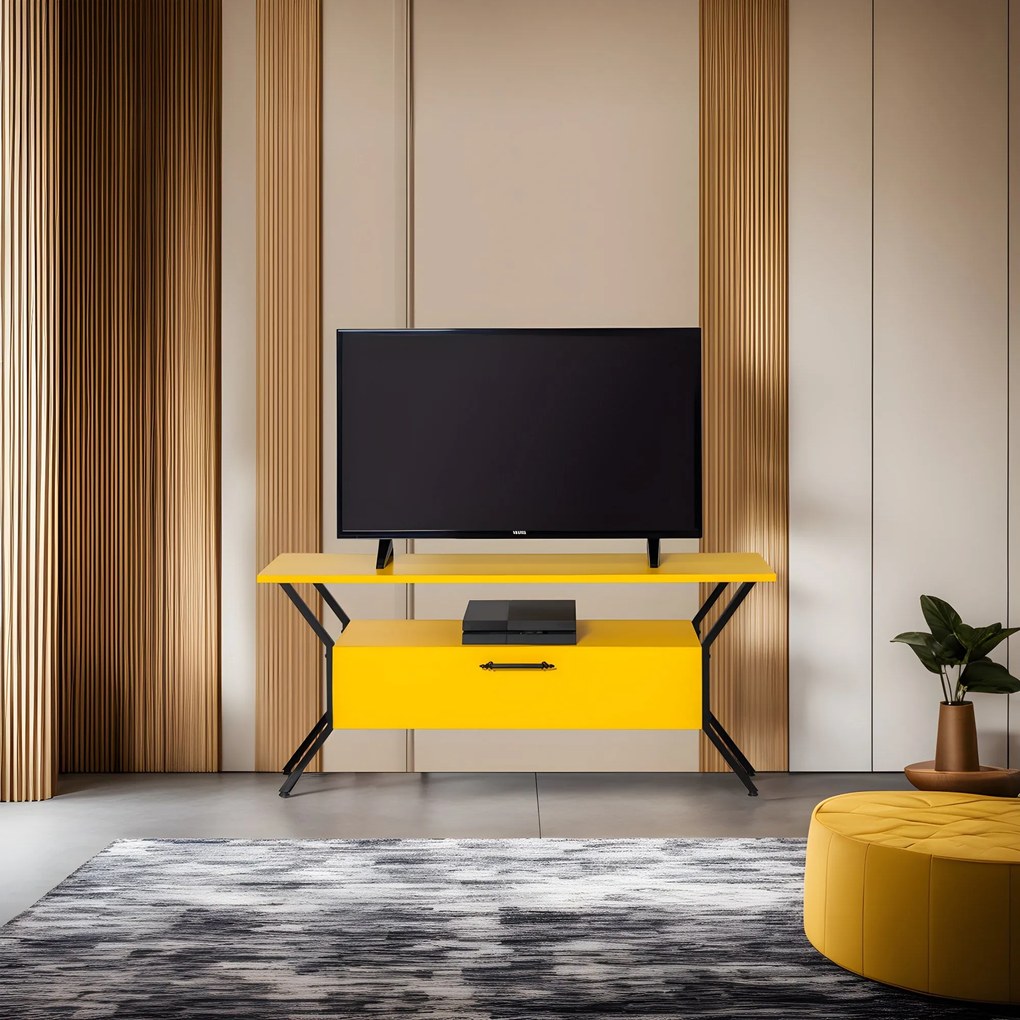 Móvel TV Tarz – Amarelo/Preto – 125x54x35 cm