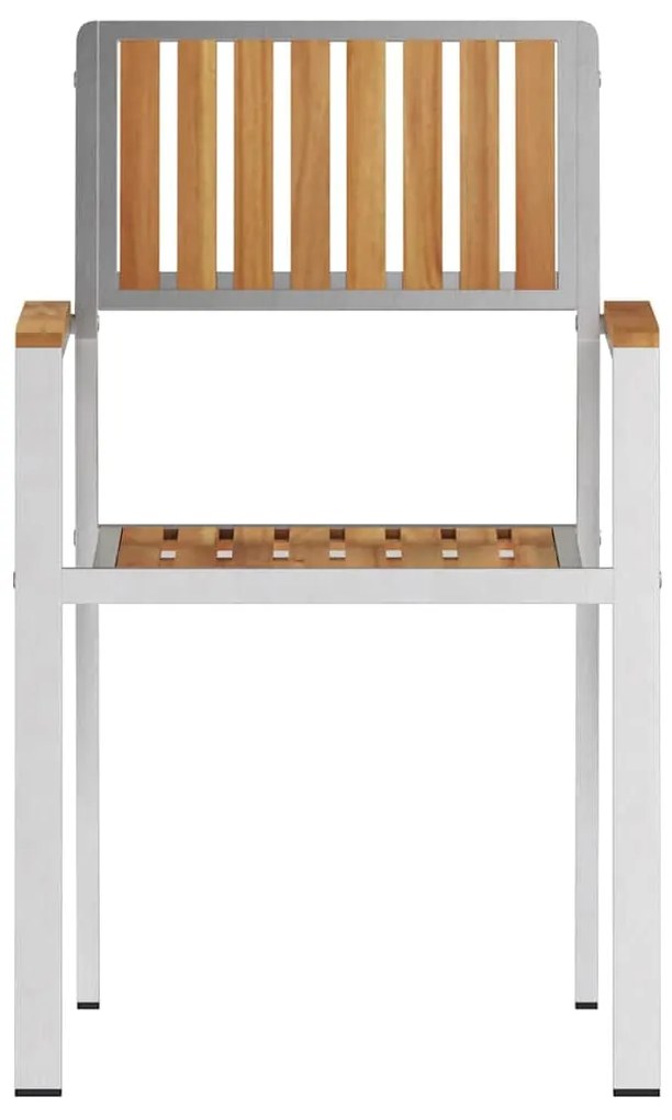 Cadeiras de Jardim Empilháveis 4 pcs Madeira Sólida de Teca e Aço Inox