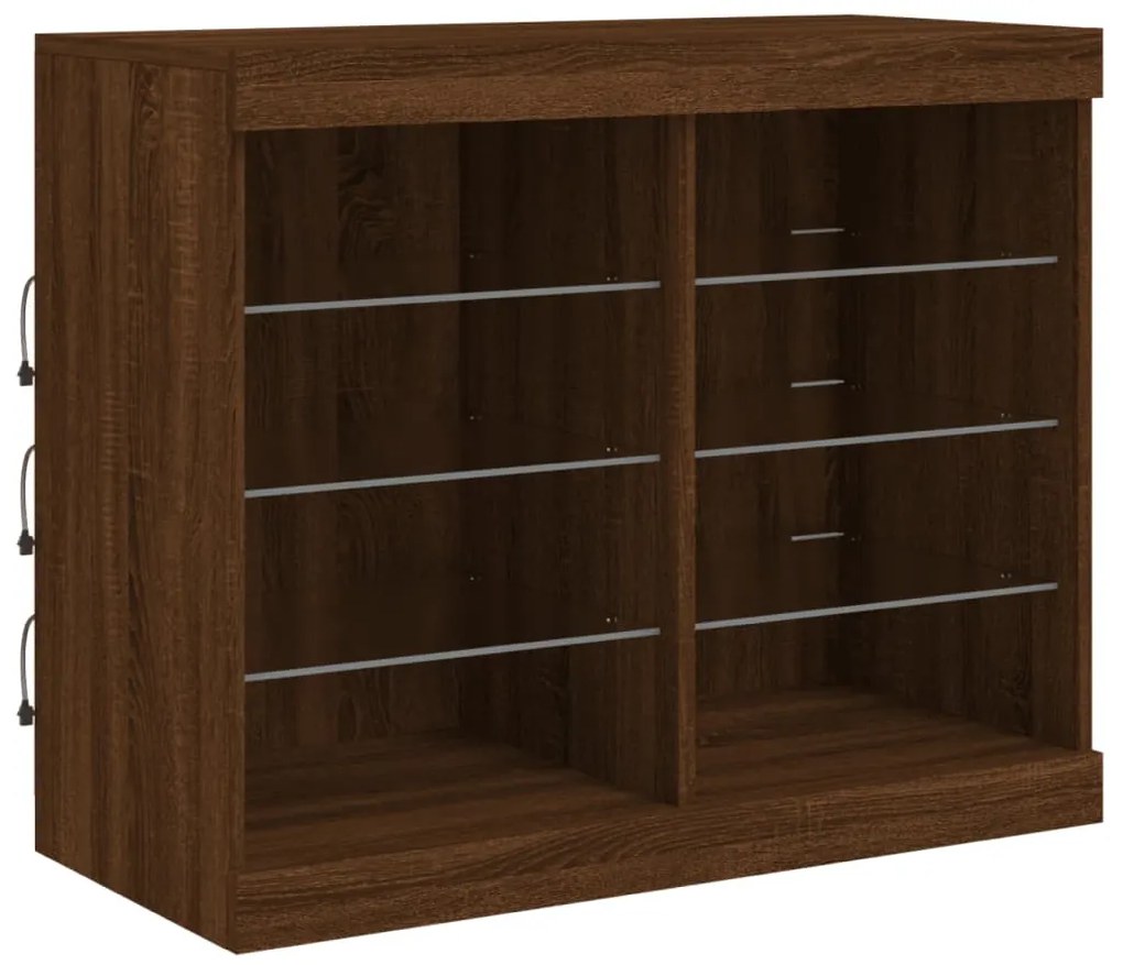 Aparador com luzes LED 202x37x67 cm carvalho castanho
