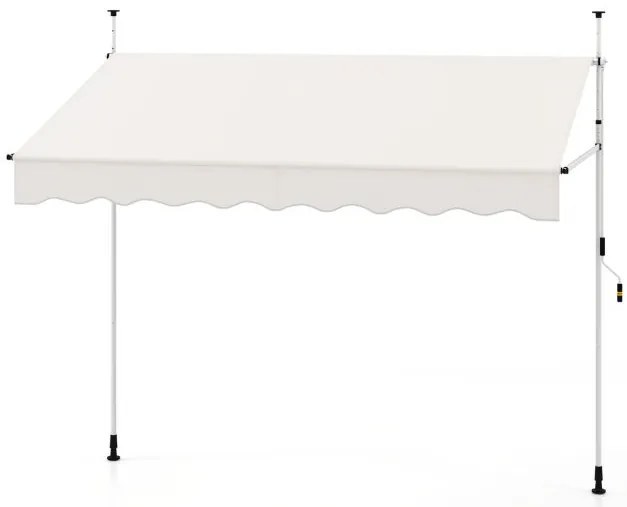 Toldo retrátil manual 2,5 m x 3 m Toldo exterior com altura ajustável Manivela e sem perfuração para janela Porta Terraço Branco