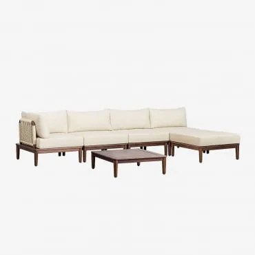 Conjunto De Sala Com Sofá Modular De Canto De 4 Peças, Mesa De Centro E Puff Em Acácia Giulia Crema - Sklum