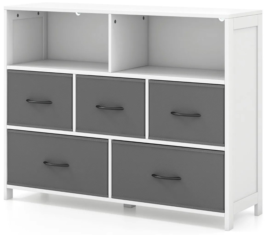 Cômoda com 5 gavetas 100 x 30 x 78 cm, 2 caixas grandes de tecido, 3 caixas médias e gavetas dobráveis de tecido Branco