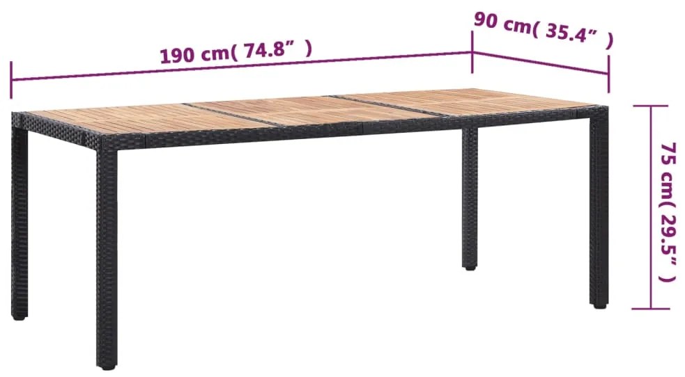 9 pcs conjunto jantar exterior com almofadões vime PE preto