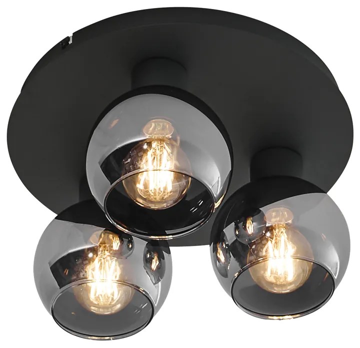 LED Plafon Inteligente Preto com Vidro Fumado 3-Luzes Incl. WiFi A60 - Vidro Art Deco