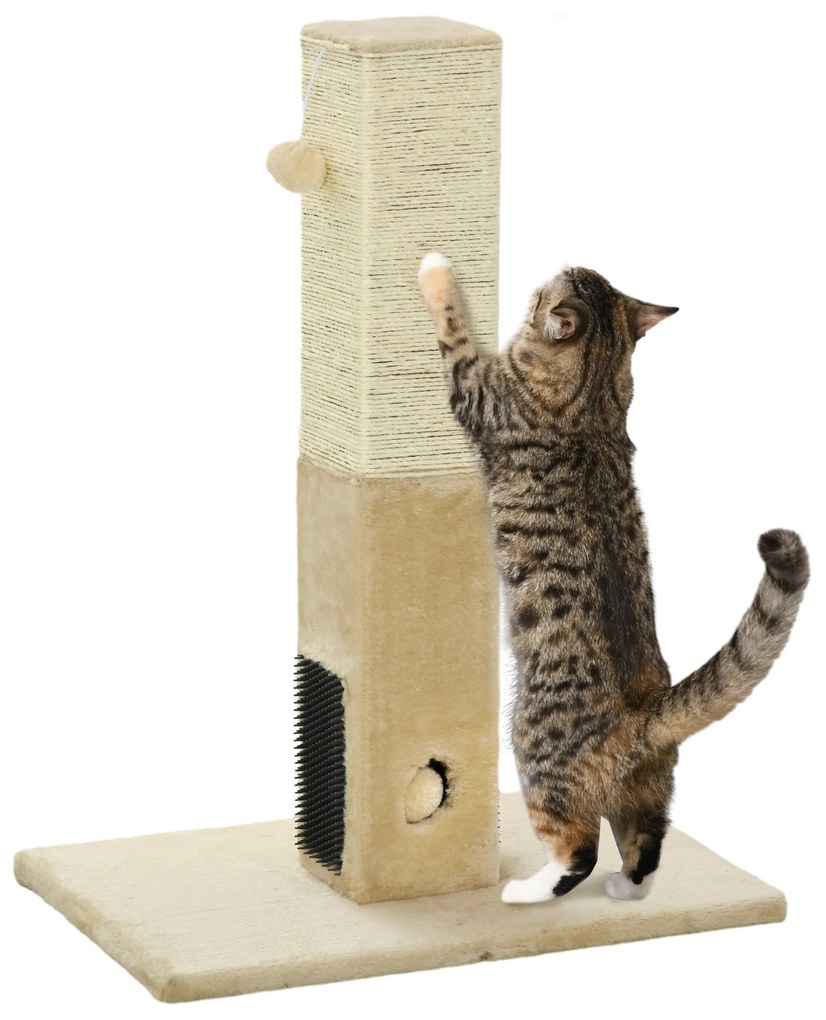 PawHut Poste Arranhador para Gatos 79 cm Arranhador para Gatos com Bola Suspensa e Poste de Juta 59,5x39x79 cm Creme e Bege | Aosom Portugal