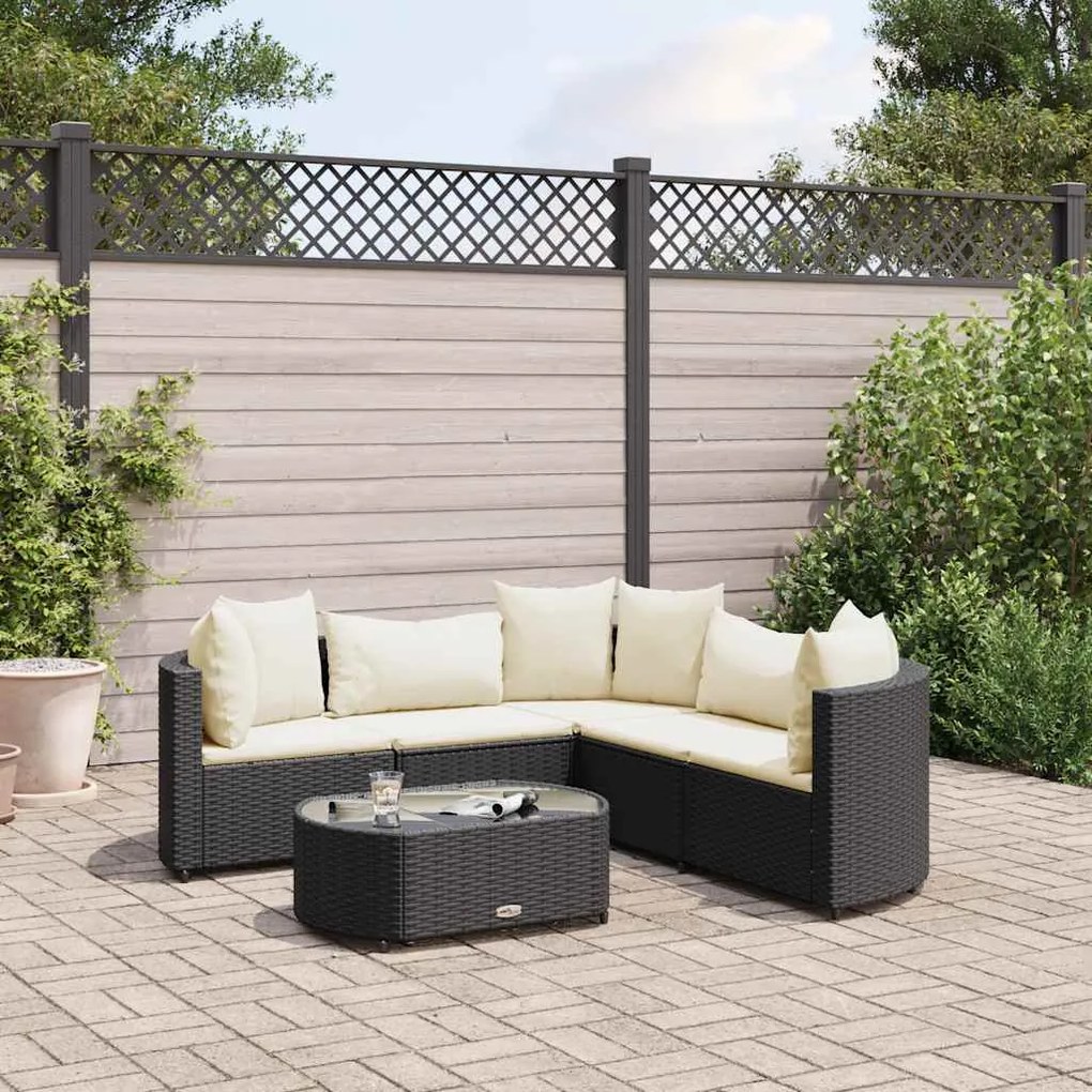 vidaXL 6 pcs conjunto sofás de jardim c/ almofadões vime PE preto