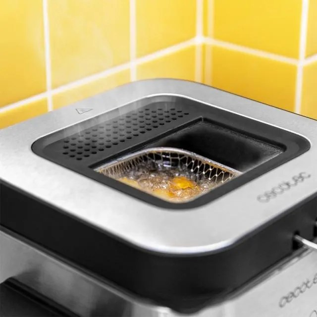 Fritadeira com óleo de 900 W, capacidade 1,5 L CleanFry Advance 1500 Inox, aço inoxidável, filtro OilClean, recipiente amovível, Tampa com janela