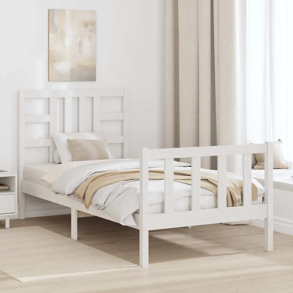 Estrutura de cama com cabeceira 90x190 cm madeira maciça branco