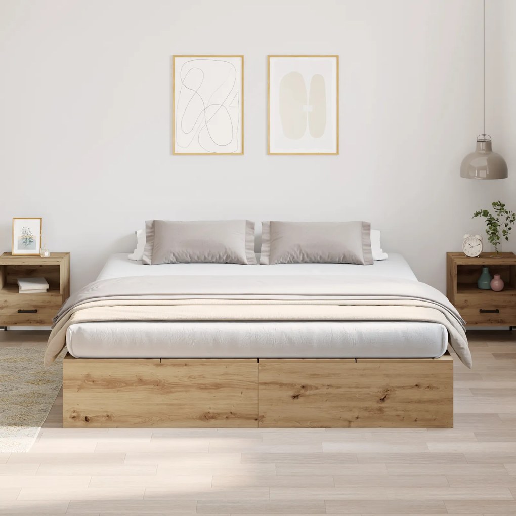 Cama com Arrumação vidaXL em Carvalho Artisan 200x200 cm