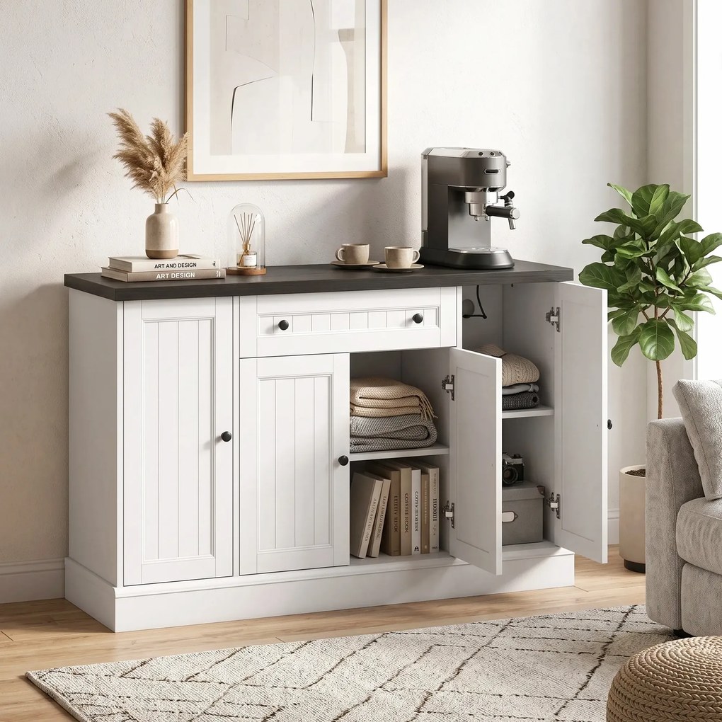 Aparador de Sala com Estação de Carregamento, 120 x 40 x 80 cm, Arrumação Regulável, Branco