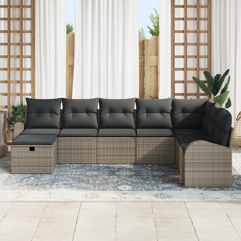 Conjunto de Sofás de Jardim de 8 Peças com Almofadas Cinzas de Rattan