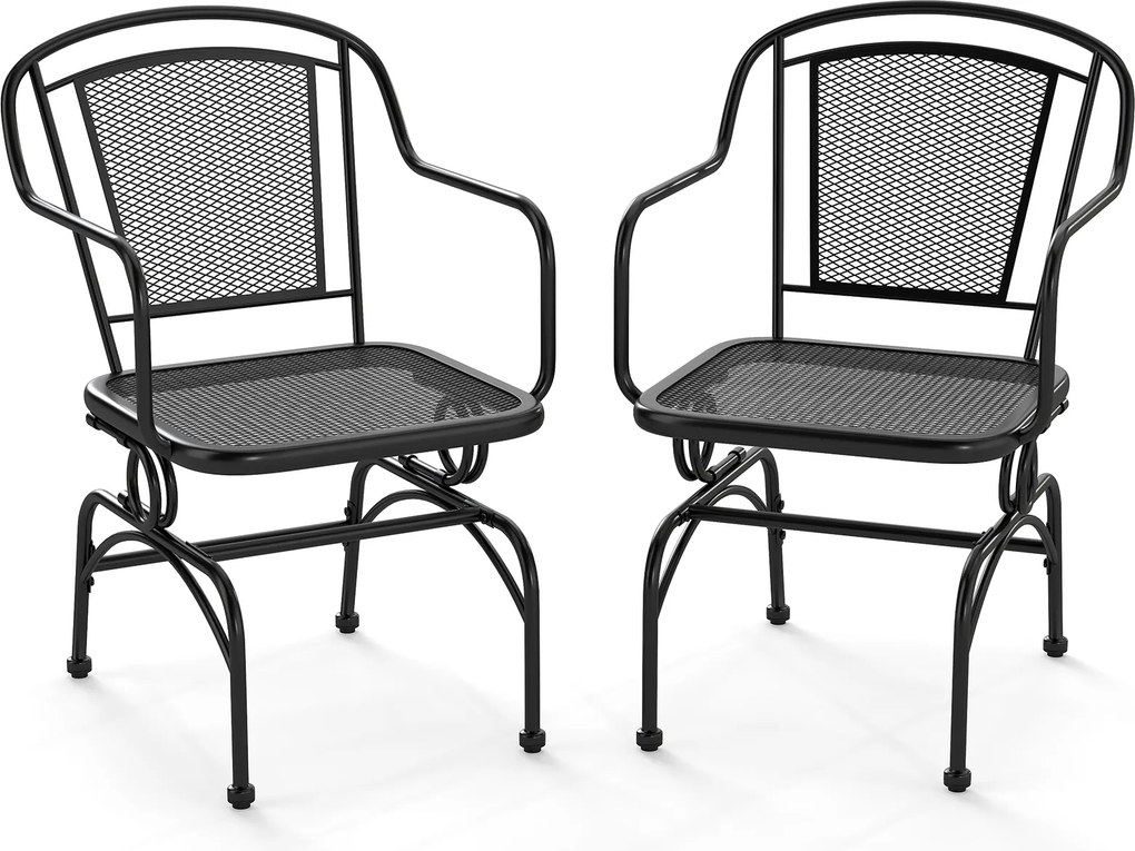 Conjunto de 2 cadeiras com suave movimento de baloiço de jardim em metal pretas.