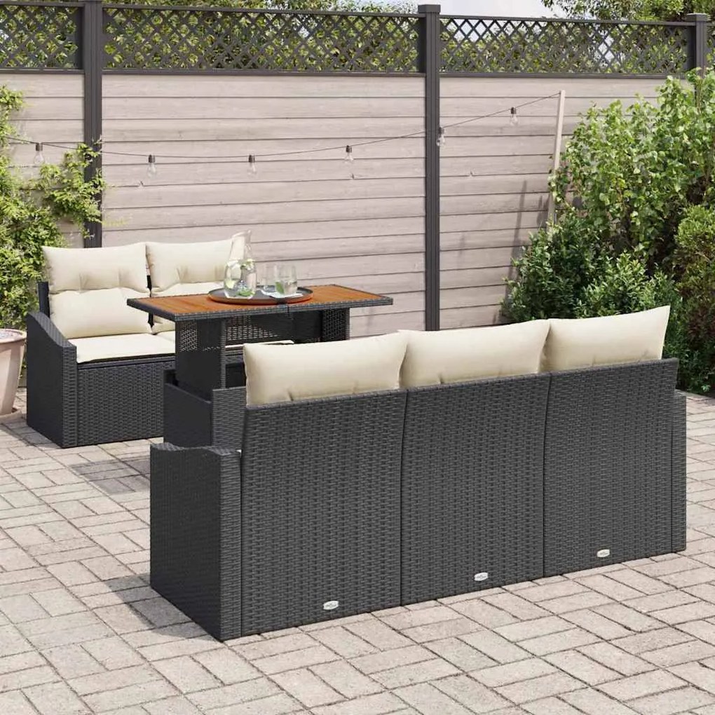Conjunto de Jantar para Jardim de 6 Peças com Almofadas Pretas de Ratt