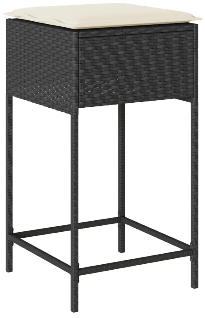 9 pcs conjunto de bar para jardim c/ almofadões vime PE preto