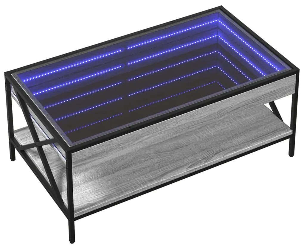 Mesa de centro luzes LED Infinity 90x50x38 cm cinzento sonoma
