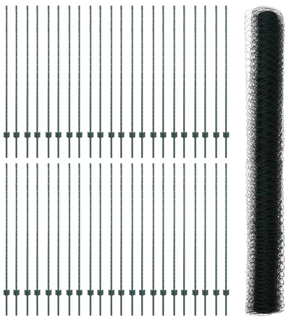Postes de Cerca vidaXL 11 pcs Canal U Verde 160 cm Aço