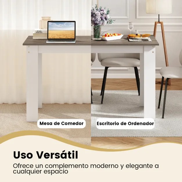 Mesa de jantar em madeira para 4-6 pessoas com pés em L para sala de jantar 120 x 70 x 75 cm Branco/castanho