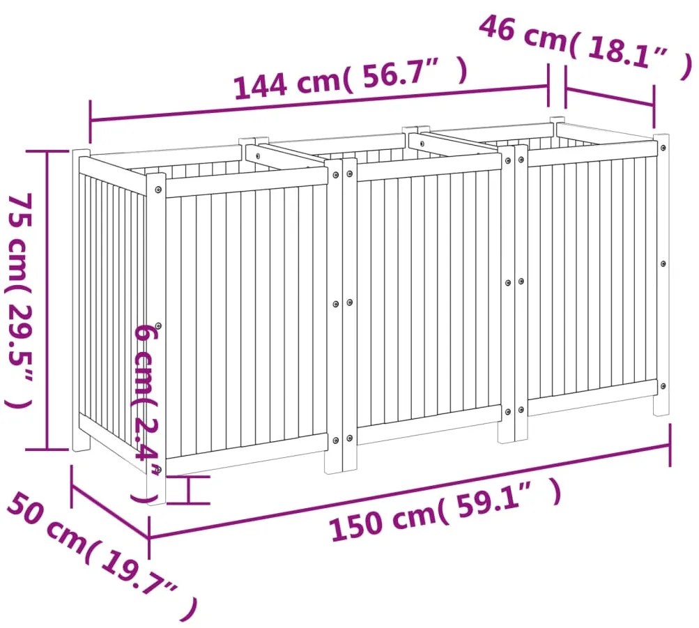 Vaso/floreira de jardim com forro 150x50x75 cm acácia maciça