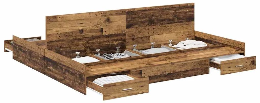 Estrado de cama com arrumação Madeira antiga 200 x 200 cm