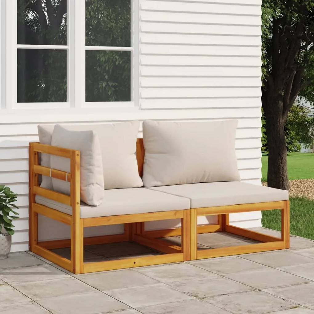 vidaXL 2 pcs conjunto de sofás de jardim c/ almofadões acácia maciça