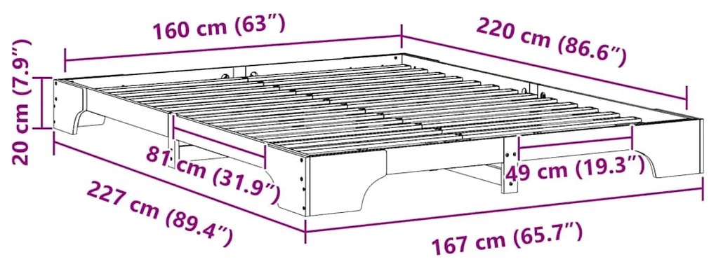 Estrutura de cama de chão Castanho 160 x 220 cm
