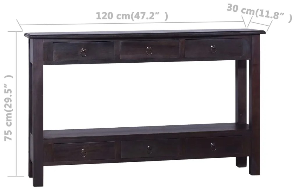 Mesa consola 120x30x75cm mogno maciço castanho café preto-claro