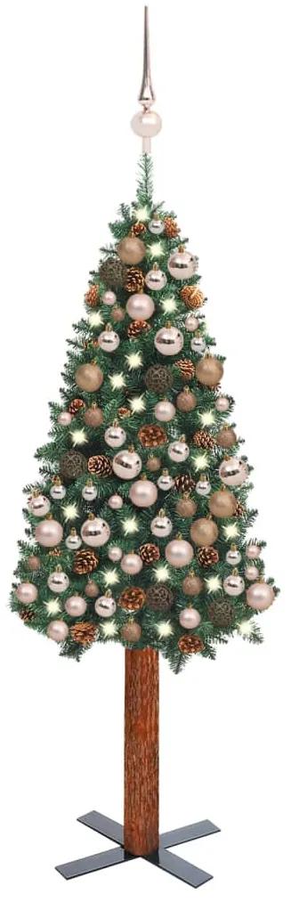 3077860 vidaXL Árvore de Natal fina pré-iluminada com bolas 150 cm PVC verde