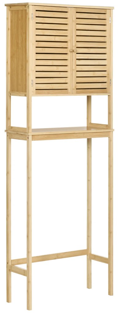 kleanklin Móvel de Bambú sobre Sanita Armário Alto para Casa de Banho com 2 Portas 1 Prateleira Interior e 1 Prateleira de Armazenamento 60x23x173cm Natural