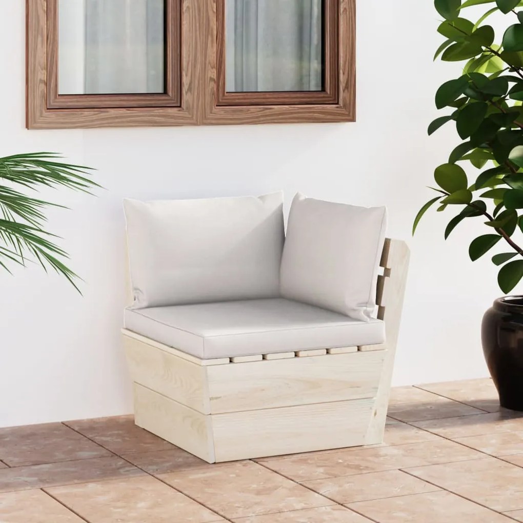 vidaXL Sofá de canto paletes p/ jardim com almofadões abeto impreg.