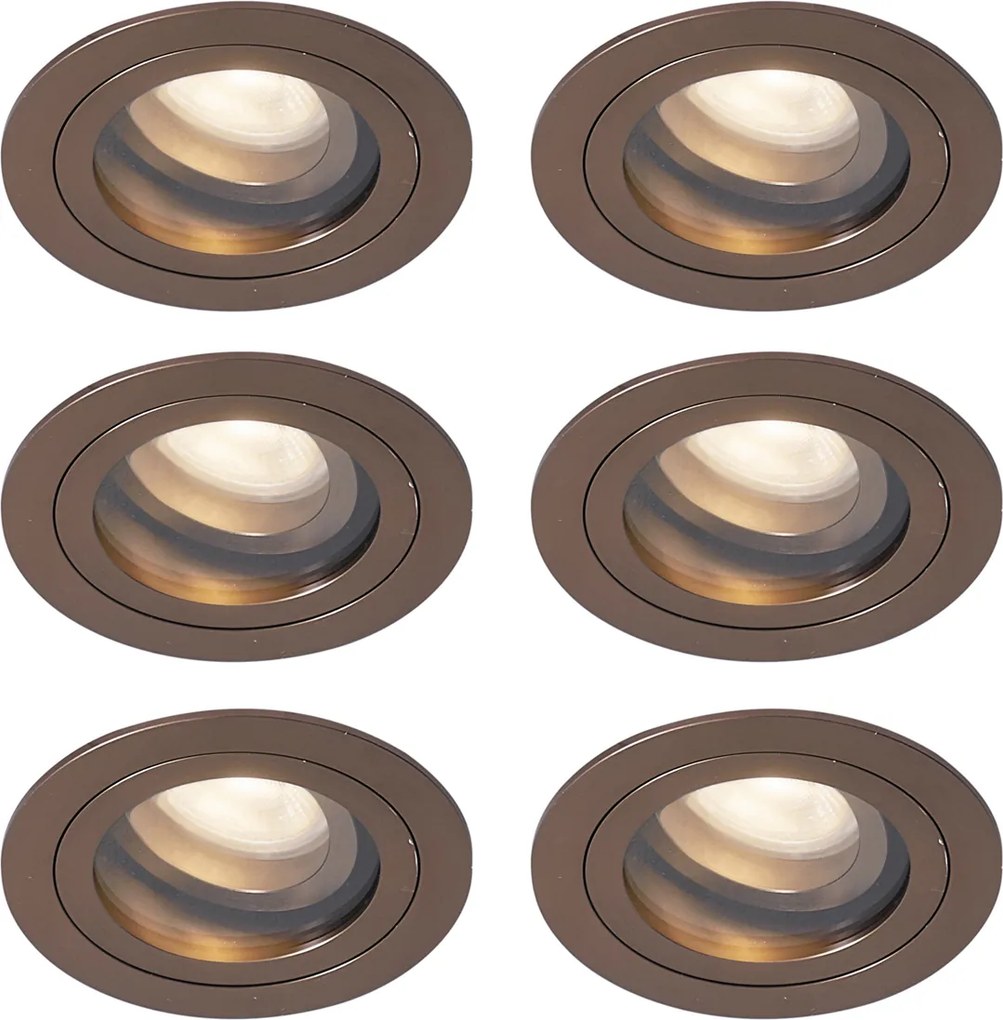 Conjunto de 6 focos embutidos modernos bronze escuro giratórios e inclináveis IP44 - Chuck