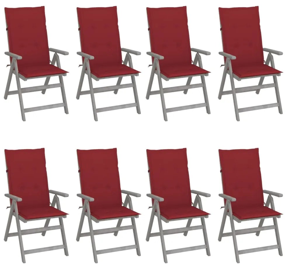 Cadeiras jardim reclináveis c/ almofadões 8 pcs acácia cinzento