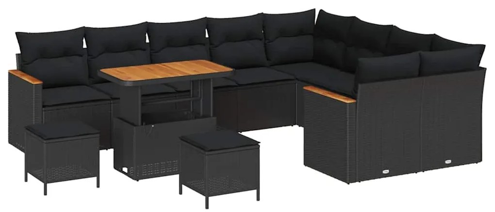 Conjunto de Sofás de Jardim vidaXL 12 Peças com Almofadas Preto Vime A