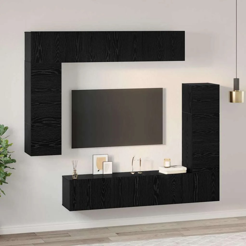 Conjunto de móvel de TV 8 pcs Carvalho preto 80 x 30 x 30 cm