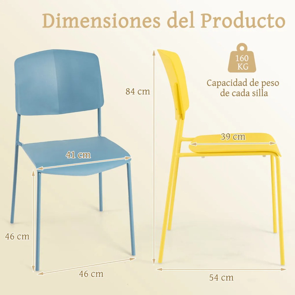 Conjunto de 4 cadeiras sem braços com encosto ergonómico e assento largo empilháveis para sala de jantar Carga 160 kg Multicolorido