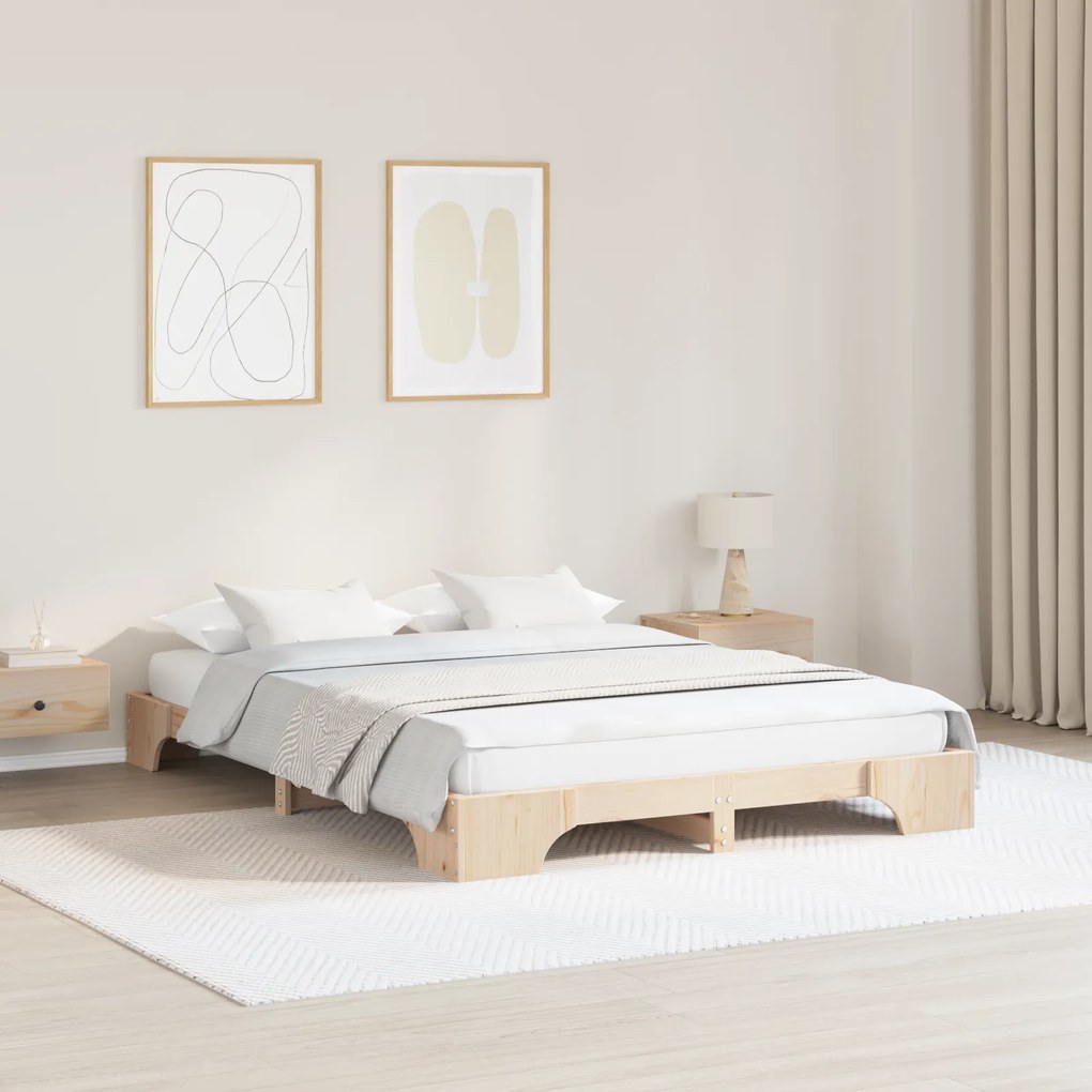 Estrutura de Cama Natural Madeira de Pinho Sólido 140 x 200 cm