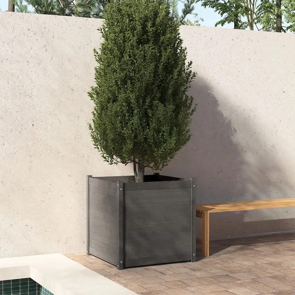 vidaXL Vaso de jardim 70x70x70 cm madeira de pinho maciça cinzento