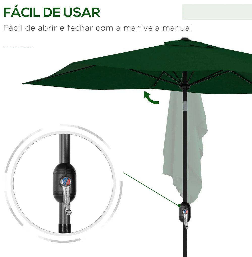 Chapéu de Sol de Jardim 300x200x248 cm Proteção UV50+ Inclinável com Teto de Ventilação e Manivela para Terraço Verde