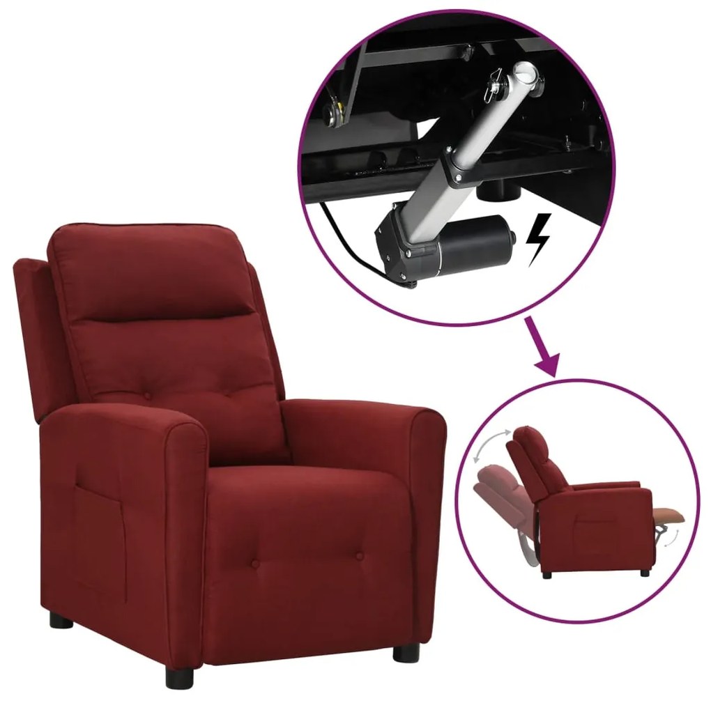 vidaXL Poltrona elevatória tecido vermelho tinto