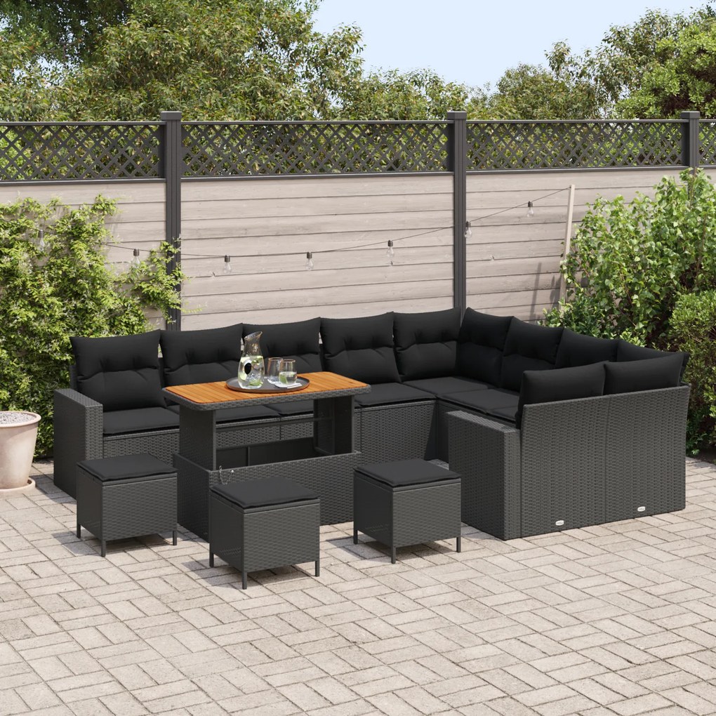 Conjunto de Sofá de Jardim de 13 Peças com Almofadas Rattan Poliéster