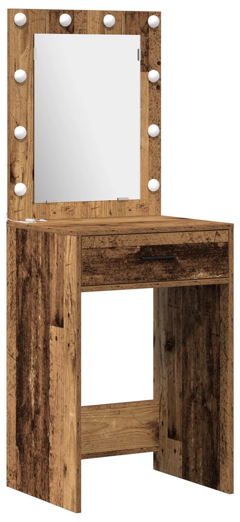 Conjunto de Mesa de Maquiagem 3 Peças MDF Madeira Envelhecida