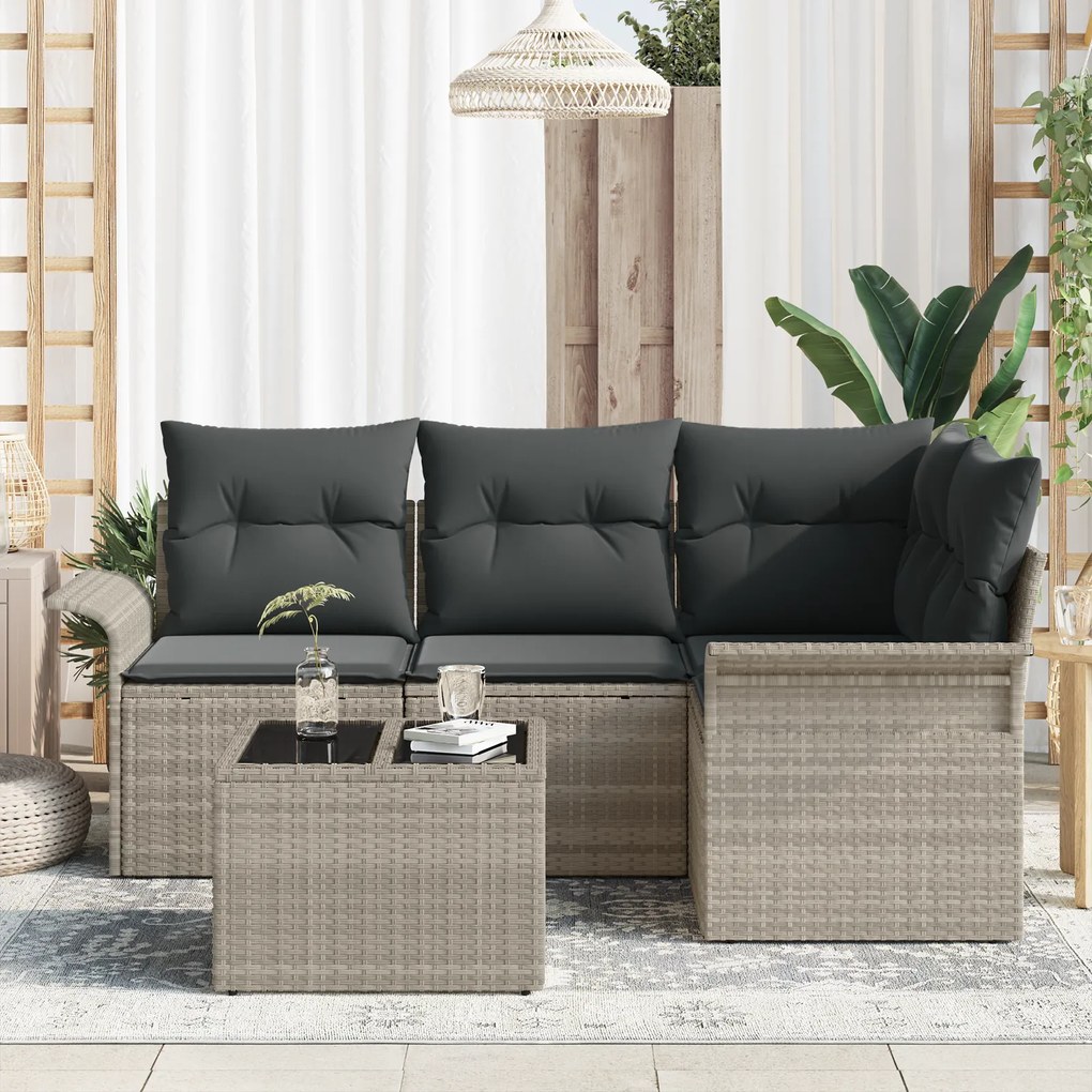 Conjunto de Sofá de Jardim vidaXL de 5 Peças com Almofadas Cinzento Ra
