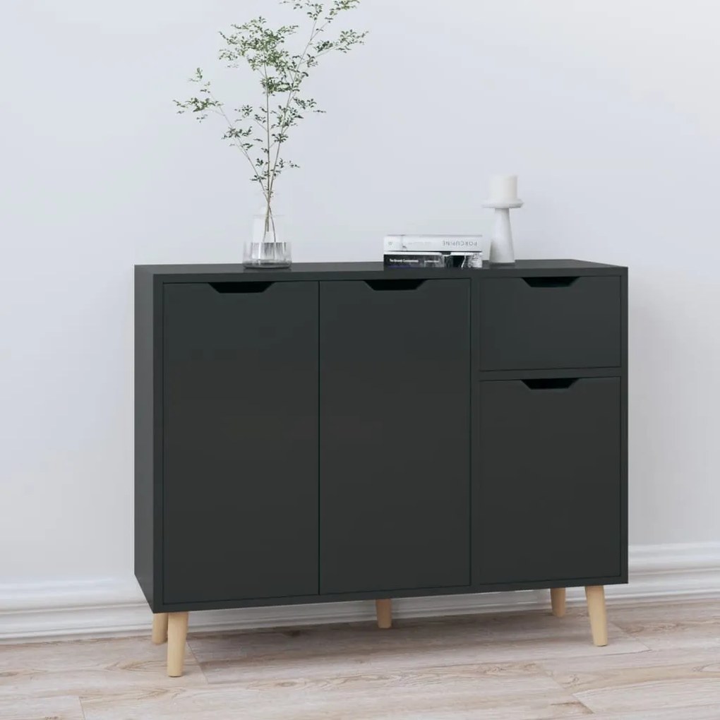 Aparador 90x30x72 cm derivados de madeira preto brilhante