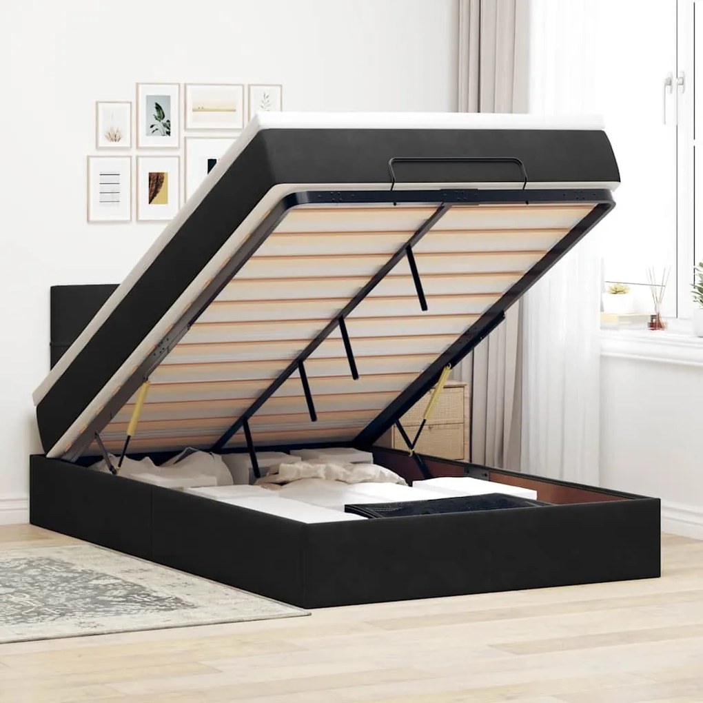Estrutura de cama otomana com colchão 120x200 cm veludo preto
