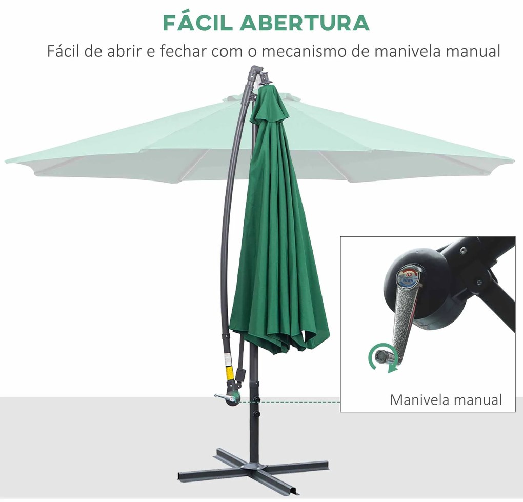 Chapéu de Sol de Jardim Inclinável Chapéu de Sol Excêntrico a Manivela