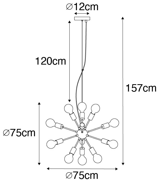 Moderno candeeiro suspenso preto com 12 luzes douradas - Juul Moderno