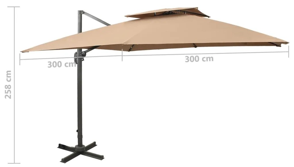 Guarda-sol cantilever com toldo duplo 300x300 cm cinza-acast.