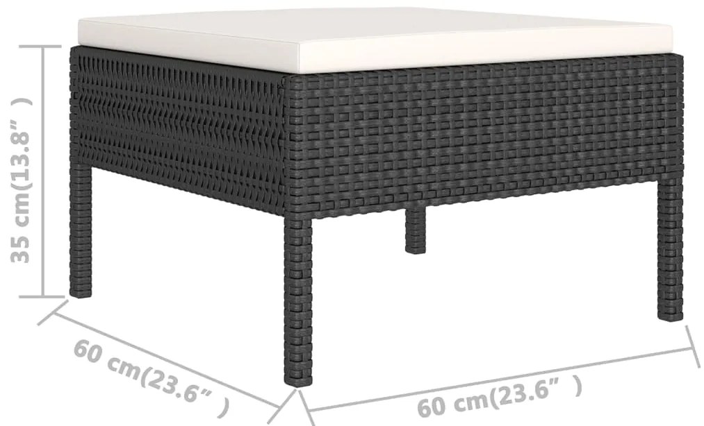 6 pcs conjunto lounge de jardim c/ almofadões vime PE preto