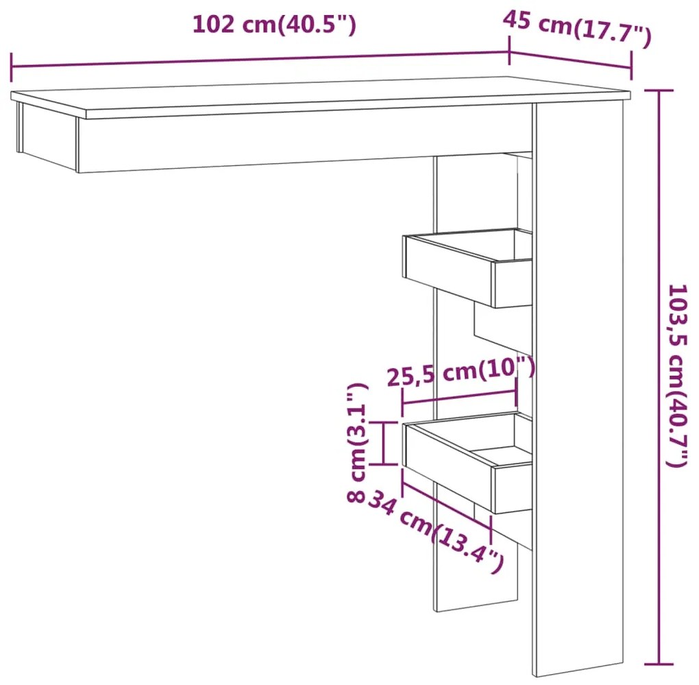 Mesa bar parede 102x45x103,5cm derivados madeira cinza sonoma