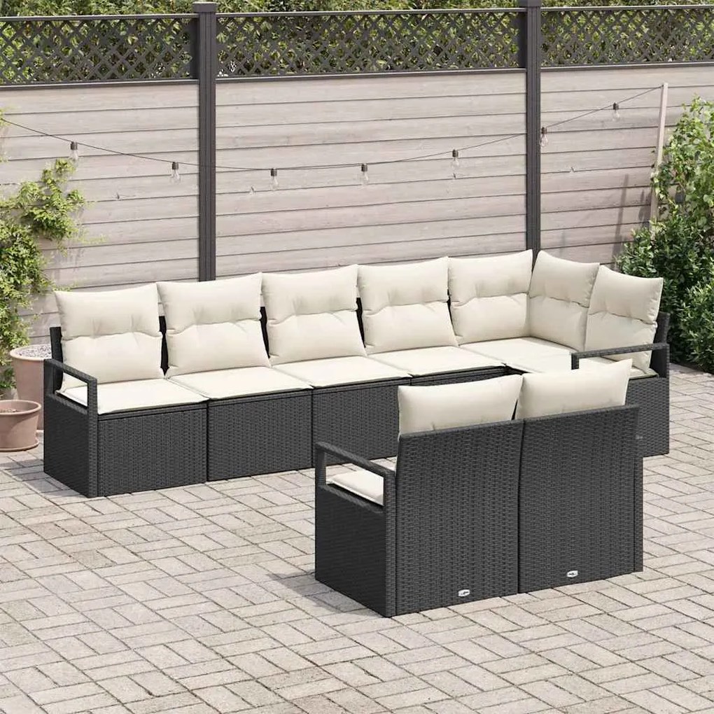 Conjunto de Sofá de Jardim de 8 Peças com Almofadas Pretas